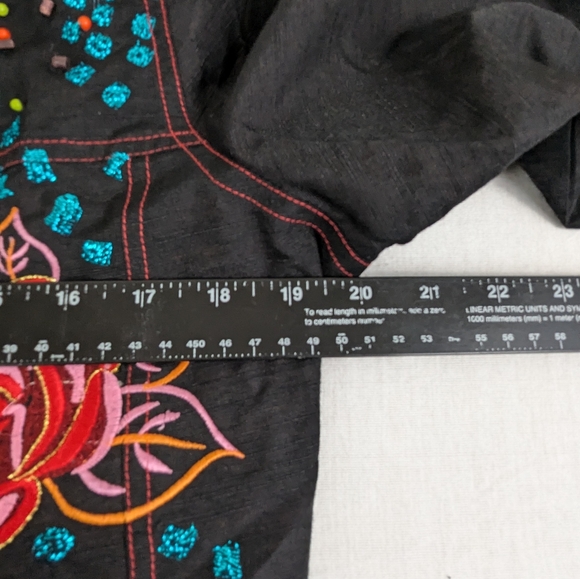 Indigo Moon Embellished Black Jacket Vibrant Floral & Abstract Designs Medium - Picture 9 of 15